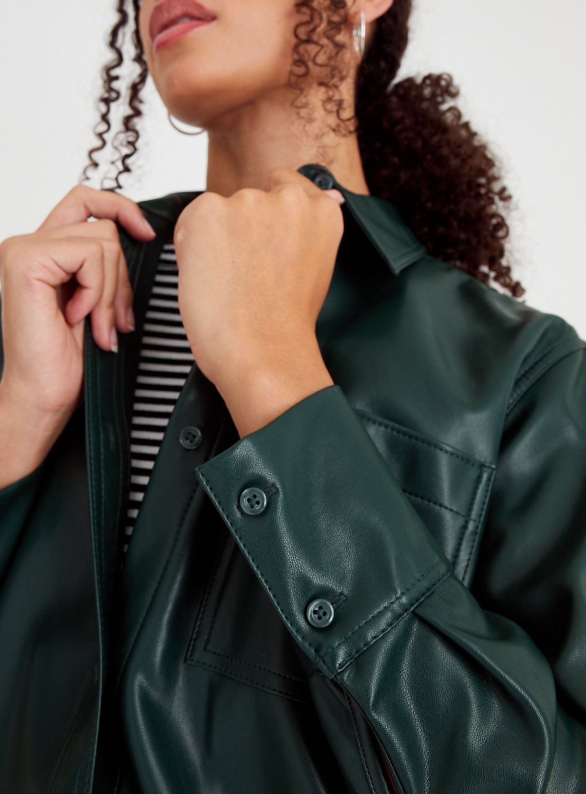 Dark Green Faux Leather Relaxed Fit Shirt 24 - Image 3 thumbnail
